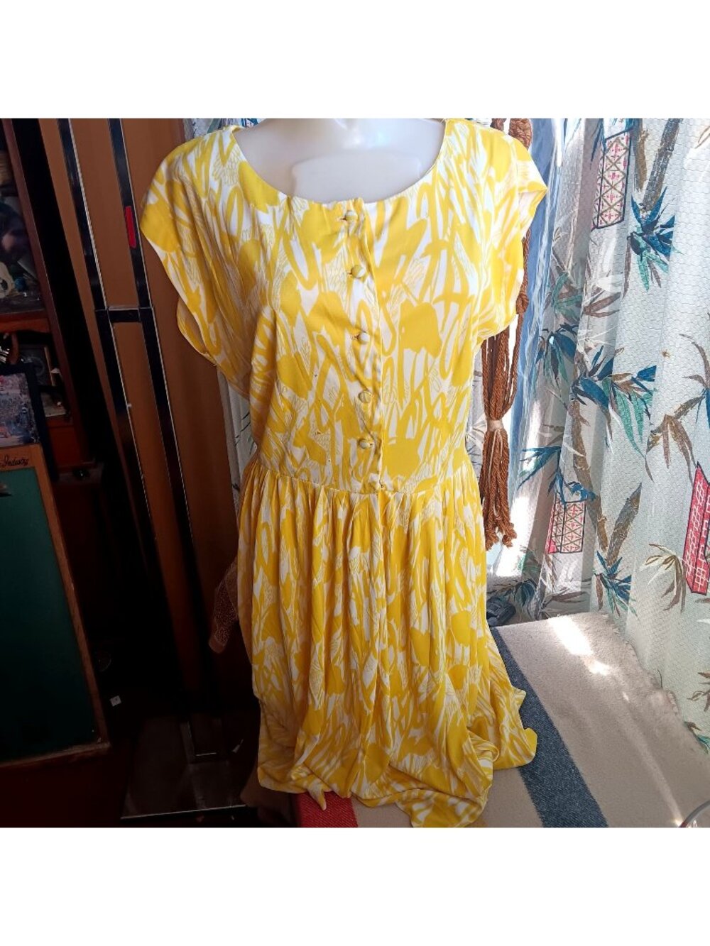 sz 12 Vintage 1960's Dress Forever Young by Puritan Womens Yellow Abstract Print